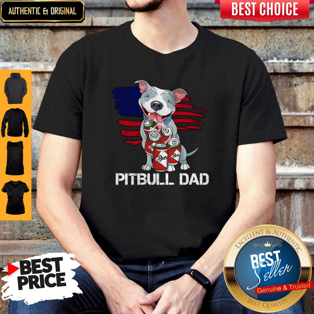 Top Pitbull Dad Beer American Flag Shirt