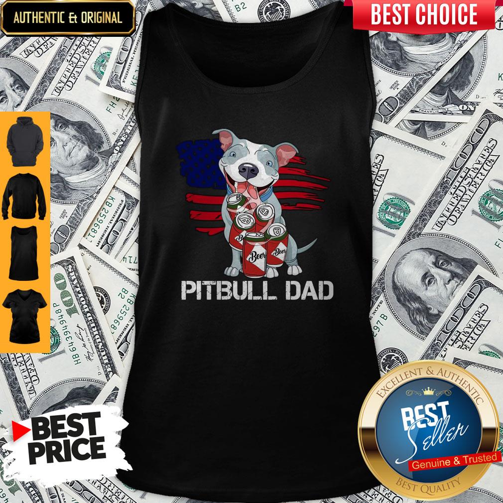 Top Pitbull Dad Beer American Flag Shirt