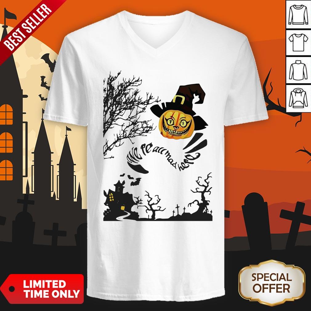 Top We’re All Mad Here Cat Pumpkin Witch Halloween Shirt