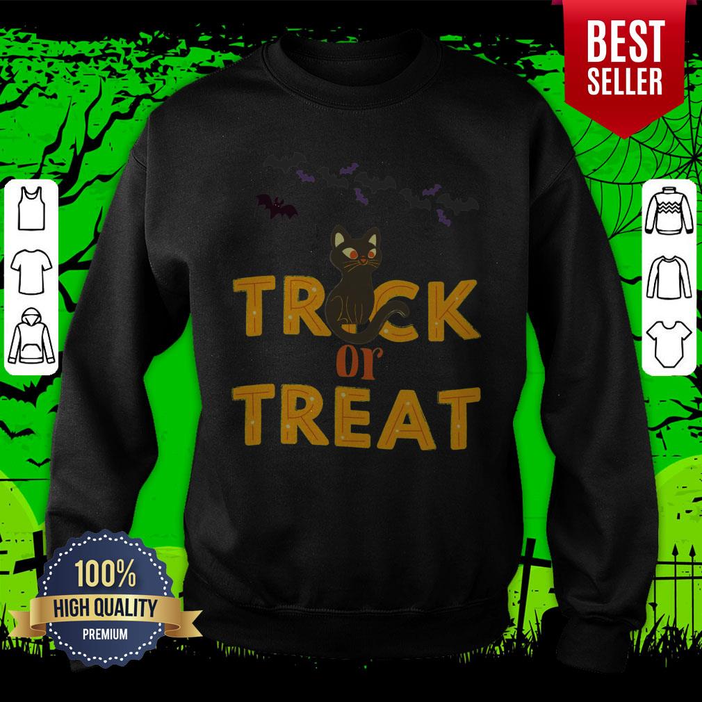 Trick Or Treat Boo Bats Black Cat Happy Halloween Shirt