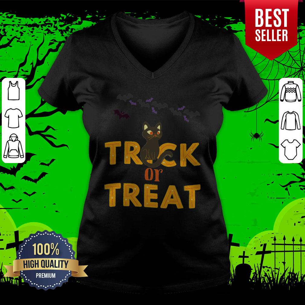Trick Or Treat Boo Bats Black Cat Happy Halloween Shirt