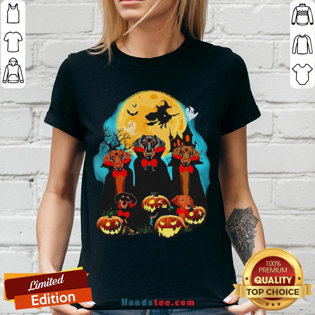 Dachshund Dracula Pumpkin Moonlight Happy Halloween Shirt