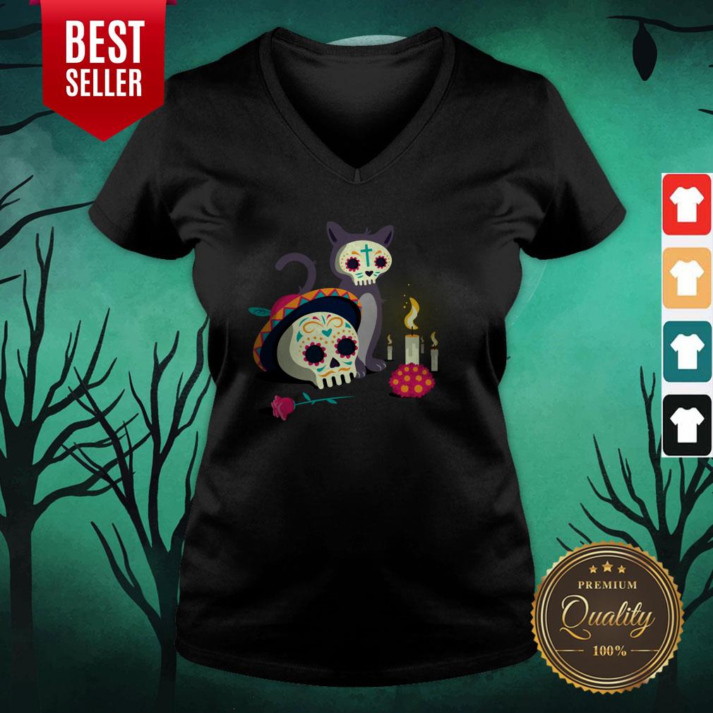Cat With Sugar Skull Happy Dia De Muertos Day Of Dead Shirt