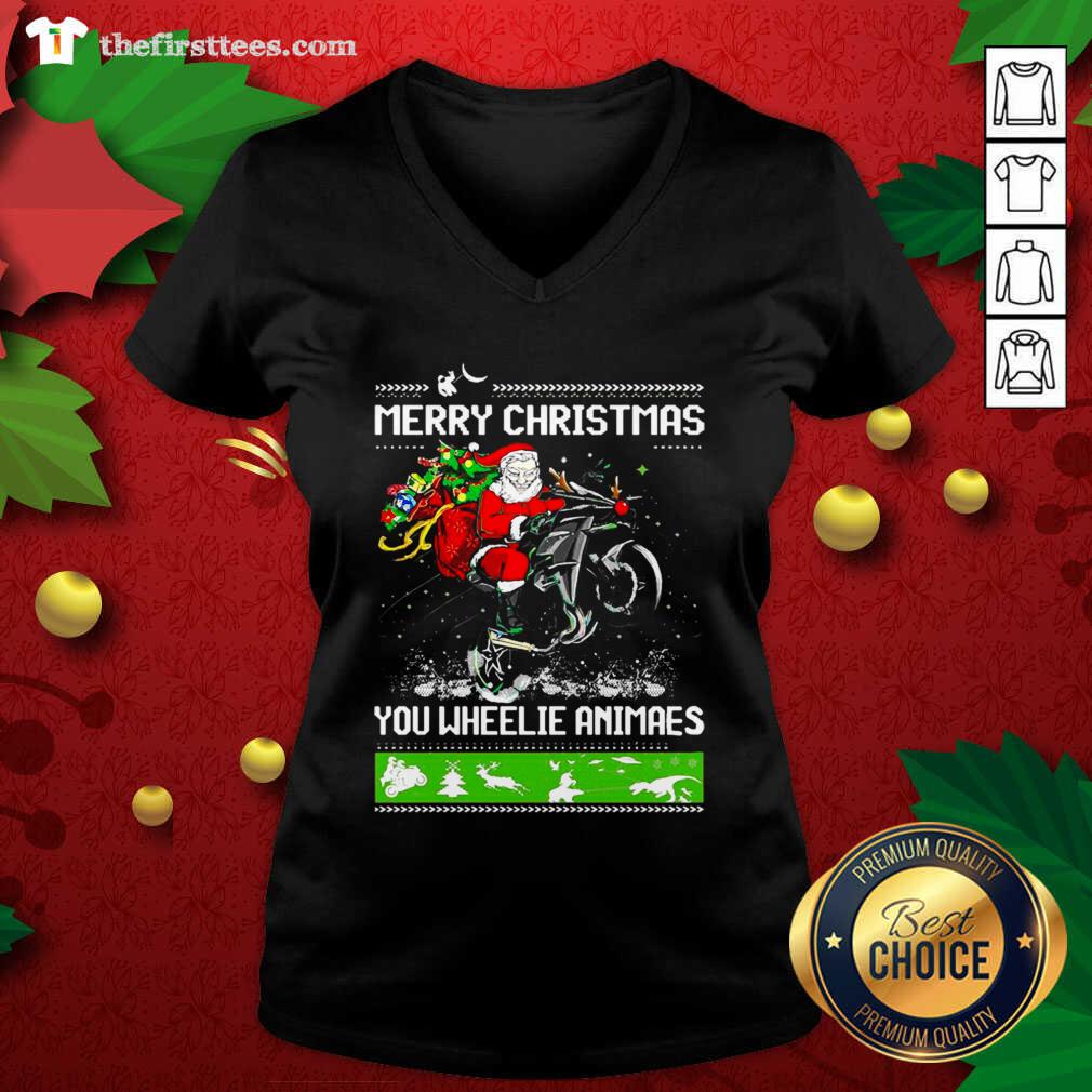 Lovely Santa Claus Motorcycle Merry Christmas You Wheelie Animals Shirt