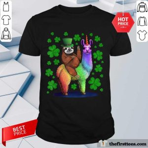 Nice Leprechaun Sloth Riding Llama Unicorn St Patricks Day Shirt