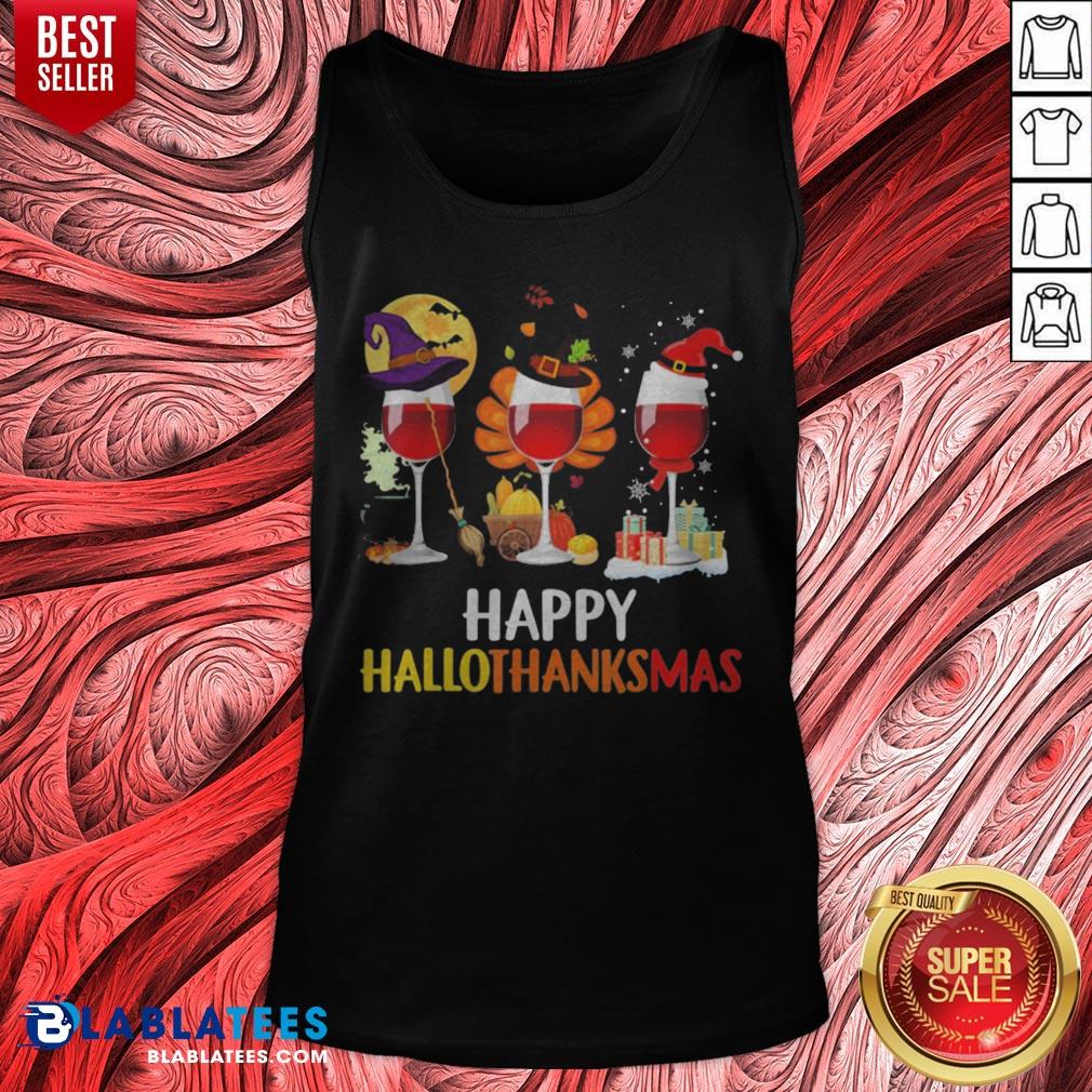 Wine Halloween Thanksgiving Christmas Happy Hallothanksmas Shirt