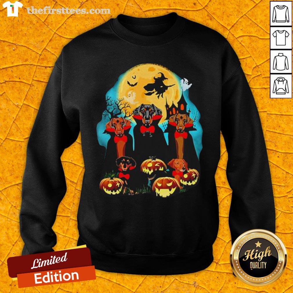Dachshund Dracula Pumpkin Moonlight Happy Halloween Shirt