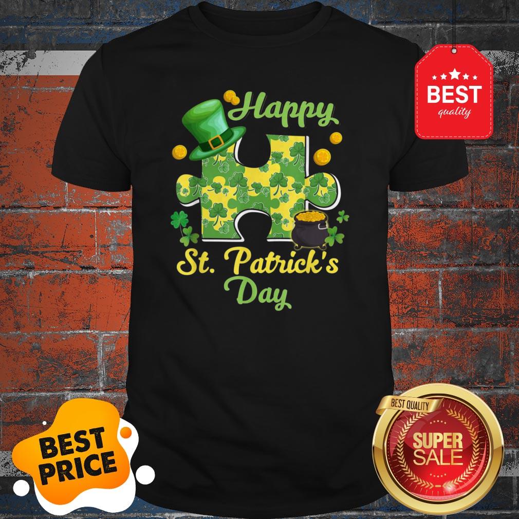 Autism Puzzle Wearing Laprechaun Hat St Patricks Day Gift Shirt