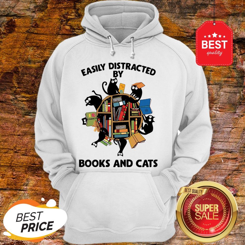 Official Librarian Easily Distracted By Books And Cats Black Shirt