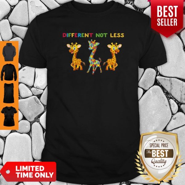 Long Not Less Official Giraffes Autism Different Not Less Shirt - Merchaz