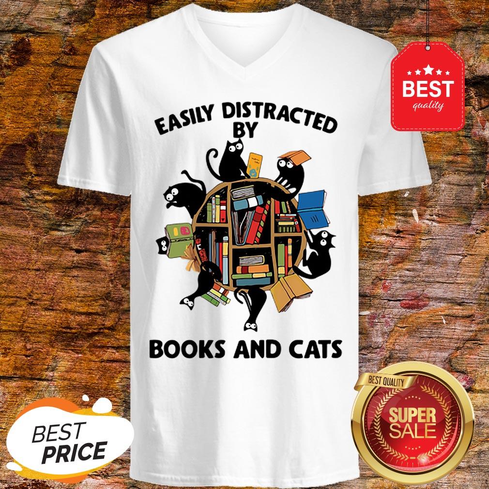 Official Librarian Easily Distracted By Books And Cats Black Shirt