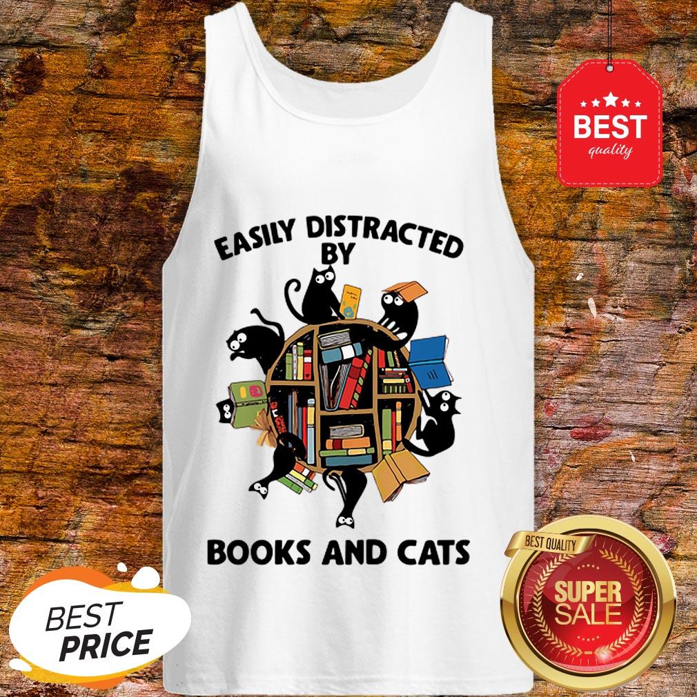 Official Librarian Easily Distracted By Books And Cats Black Shirt