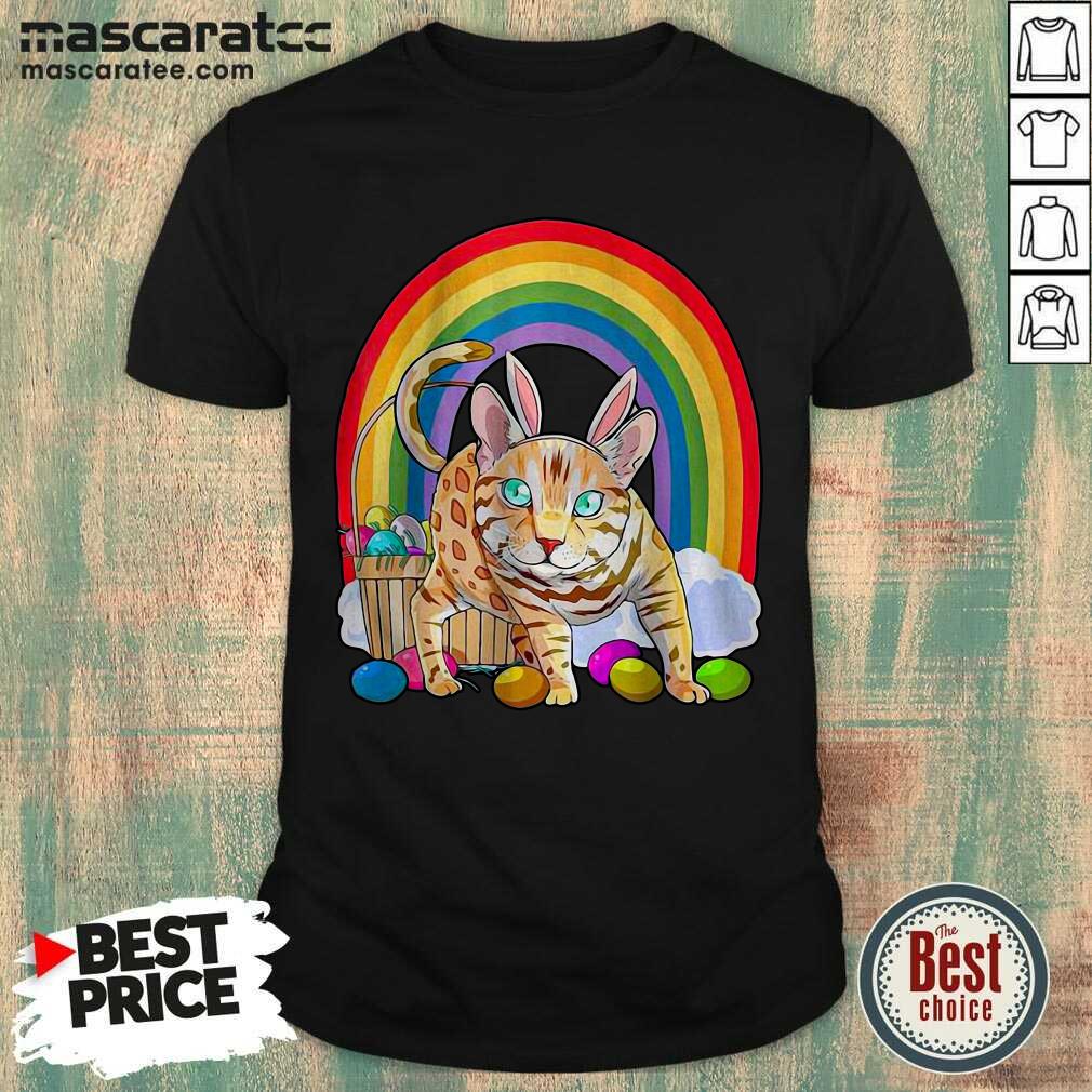 Super Bengal Cat Easter Eggs Bunny Rabbit Rainbow Shirt