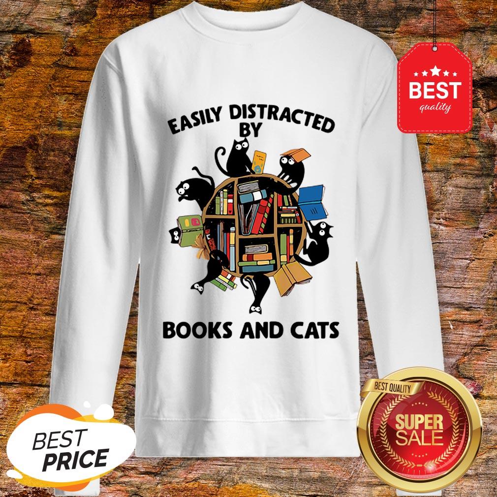 Official Librarian Easily Distracted By Books And Cats Black Shirt