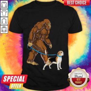Awesome Bigfoot Walking With Beagle-Harrier Shirt