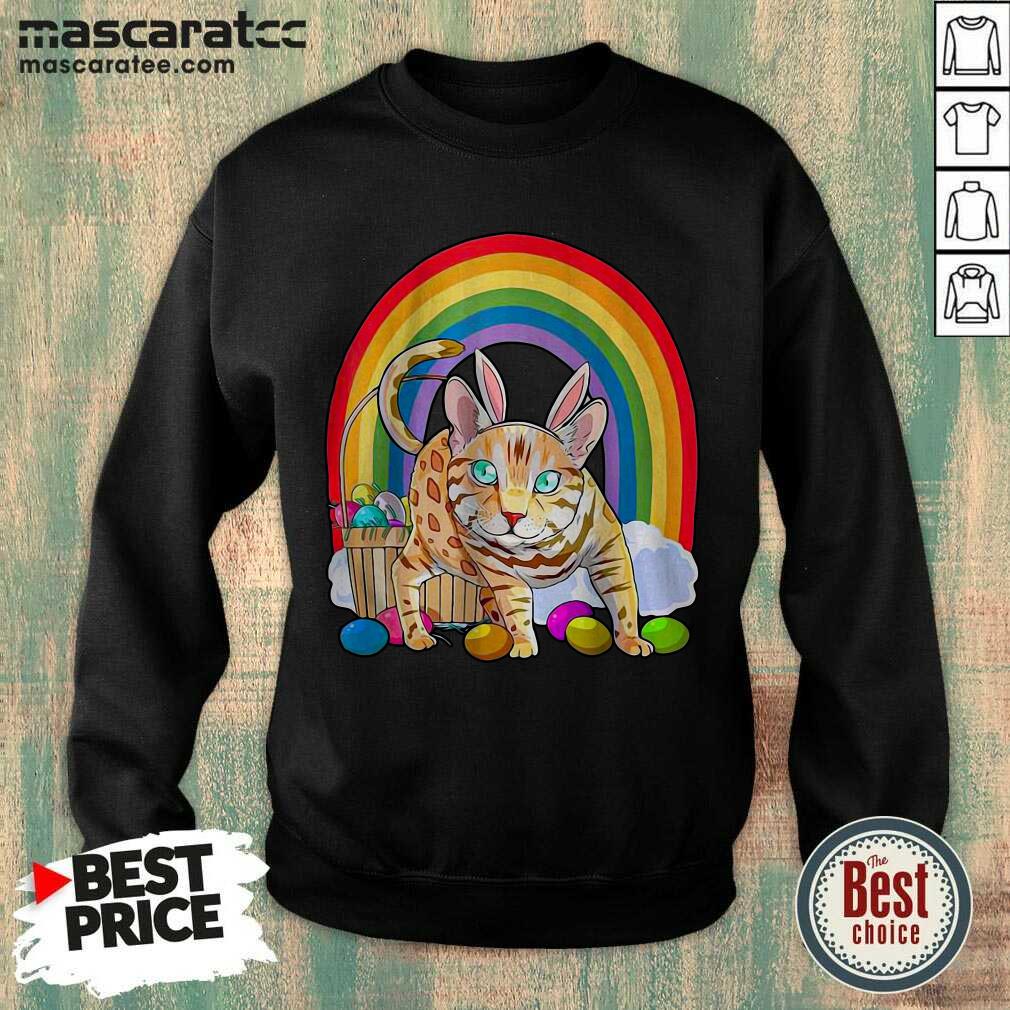Super Bengal Cat Easter Eggs Bunny Rabbit Rainbow Shirt