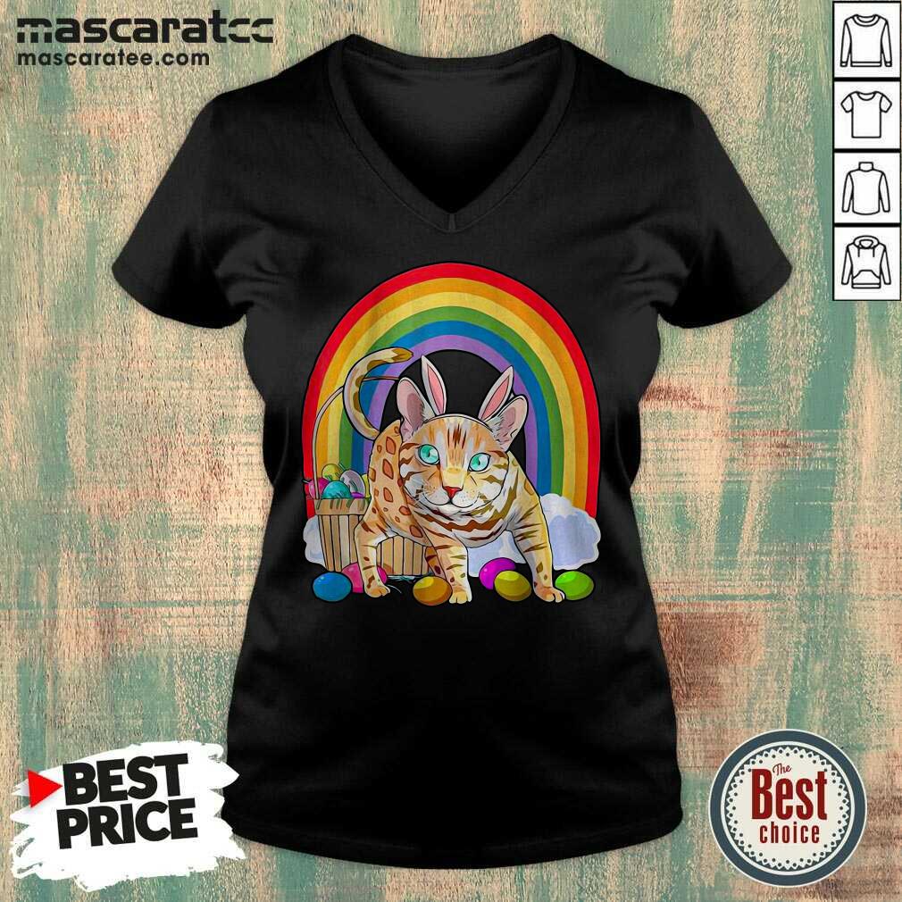 Super Bengal Cat Easter Eggs Bunny Rabbit Rainbow Shirt