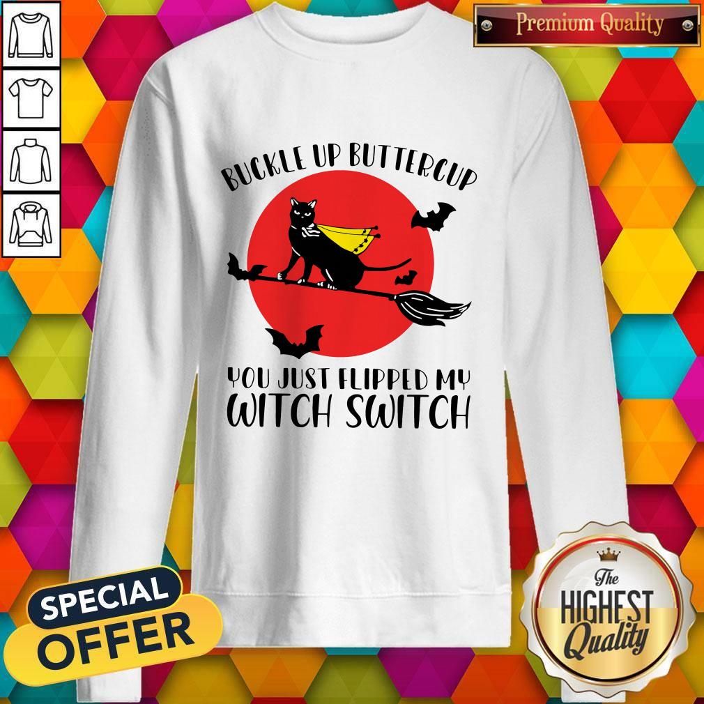 Pro Black Cat Buckle Up Buttercup You Just Flipped My Witch Switch Moon Shirt