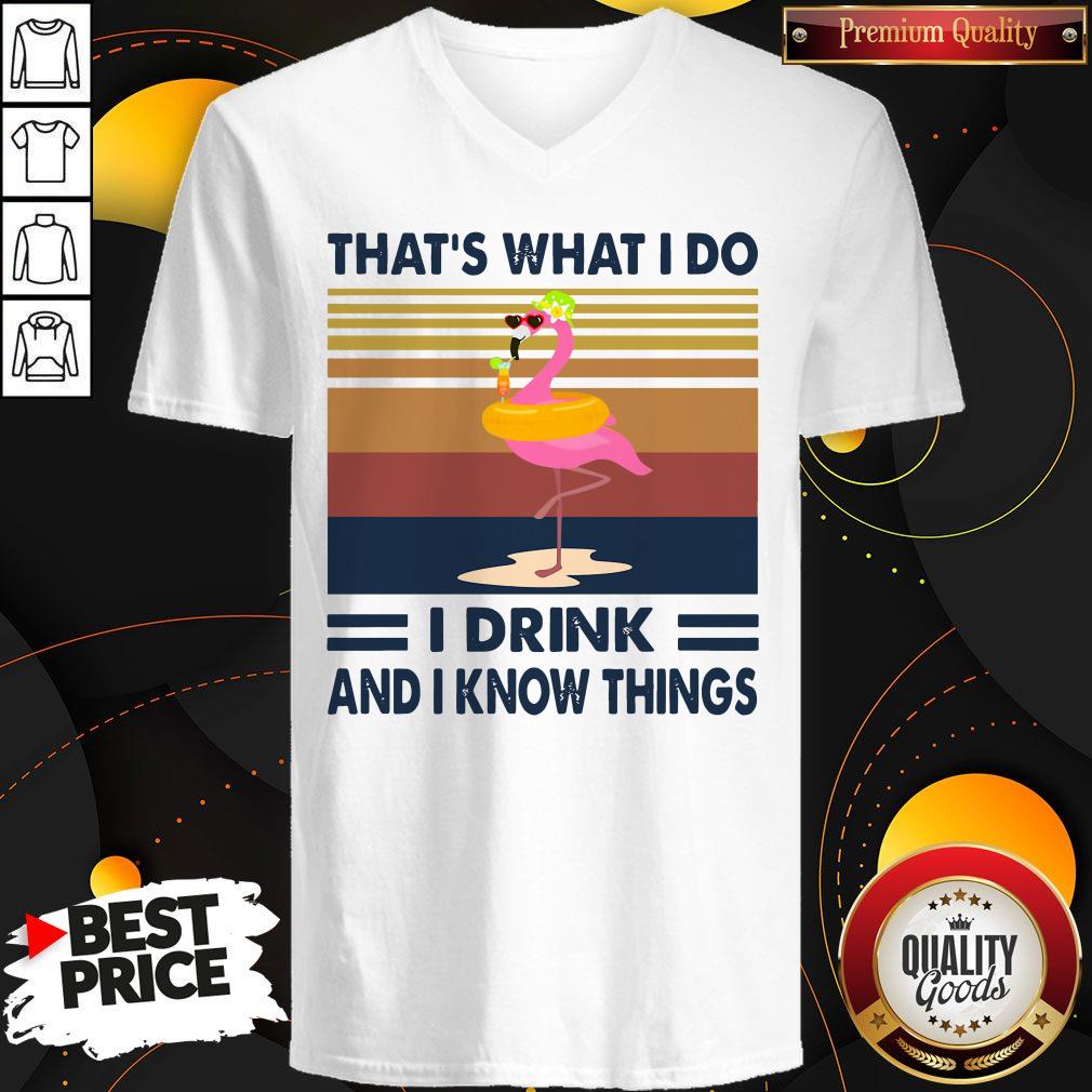 Flamingo-Swimming-Thats-What-I-Do-I-Drink-And-I-Know-Things-Vintage-Retro-v-neck.jpg