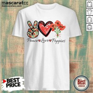 Original Peace Love Coquelicots Fleurs Coeur Rouge Classique Shirt