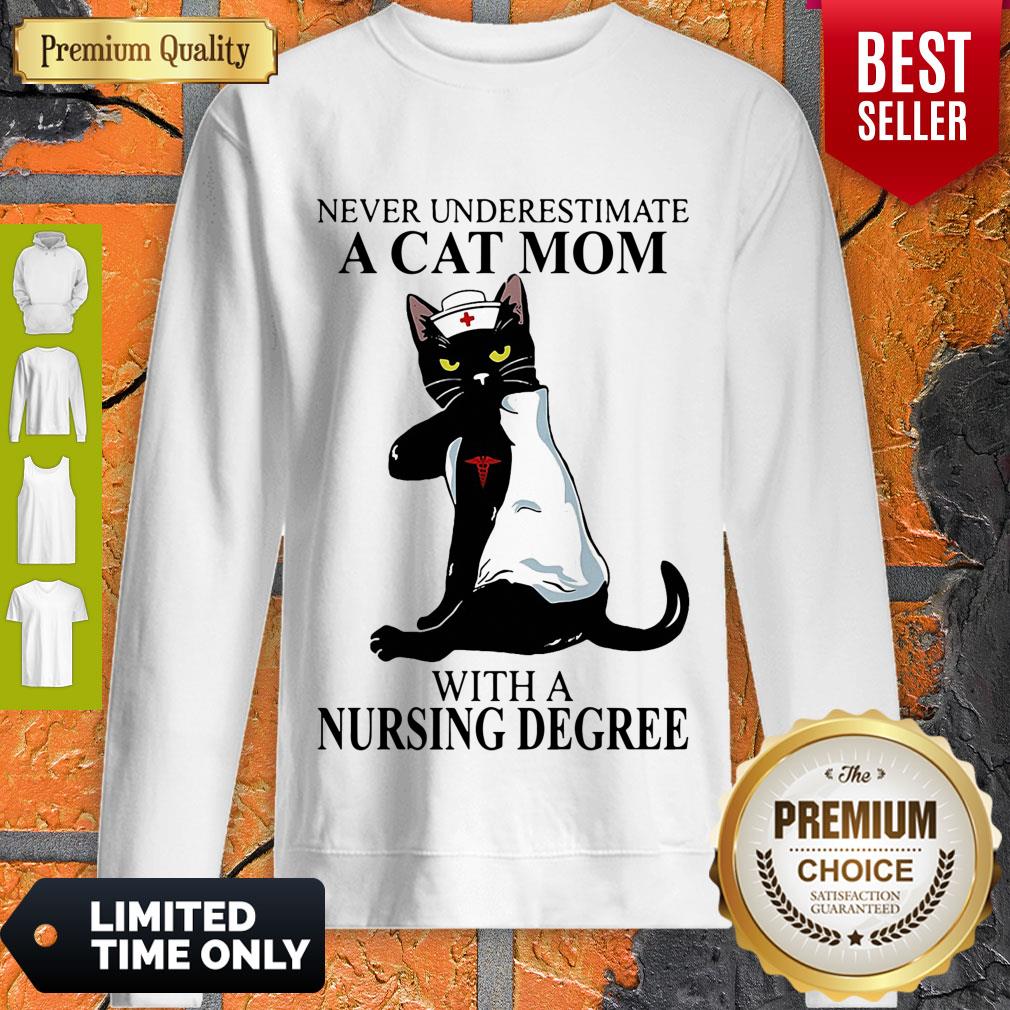 Cute Never Underestimate A Cat Mom With A Nursing Degree Shirt