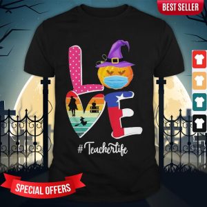 Love Pumpkin Mask Riding Horse Books And Witch American Flag Teacherlife Shirt