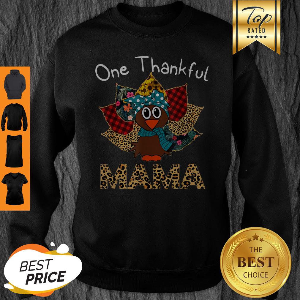 Pretty One Thankful Mama Turkey Leopard Plaid Thanksgiving Shirt
