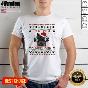 Pretty Santa Black Cat Pew Pew Madafakas Ugly Christmas Shirt