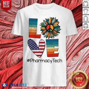 Pharmacy Tech Love Hippie Sunflower American Flag Shirt