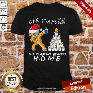 Funny Christmas 2020 The Year We Stayed Quarantine Gingerbread Wear Mask Toilet Paper Tree Shirt
