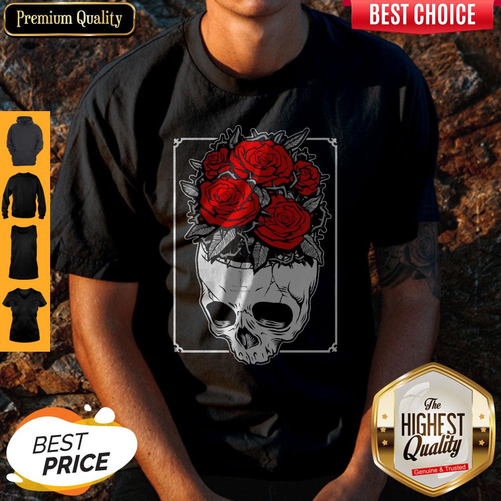 Wearing To A Human Being A Beautiful Black And White A Skull Roses Shirt