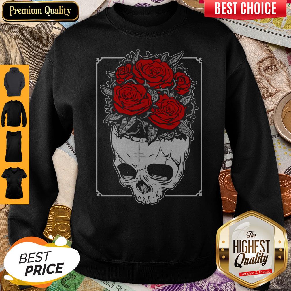 Wearing To A Human Being A Beautiful Black And White A Skull Roses Shirt