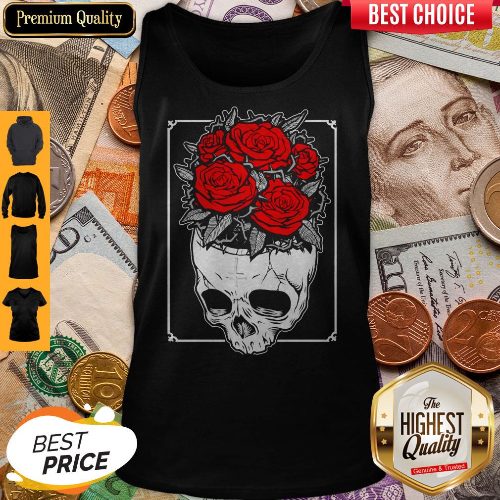 Wearing To A Human Being A Beautiful Black And White A Skull Roses Shirt