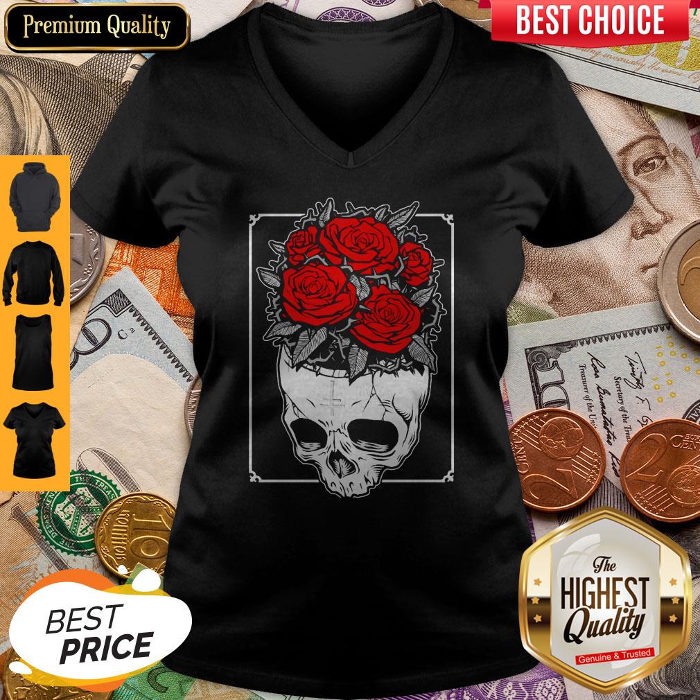 Wearing To A Human Being A Beautiful Black And White A Skull Roses Shirt