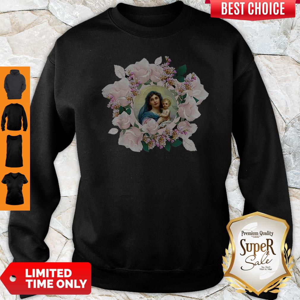 Official Blessed Mother Mary And Jesus Flowers Shirt