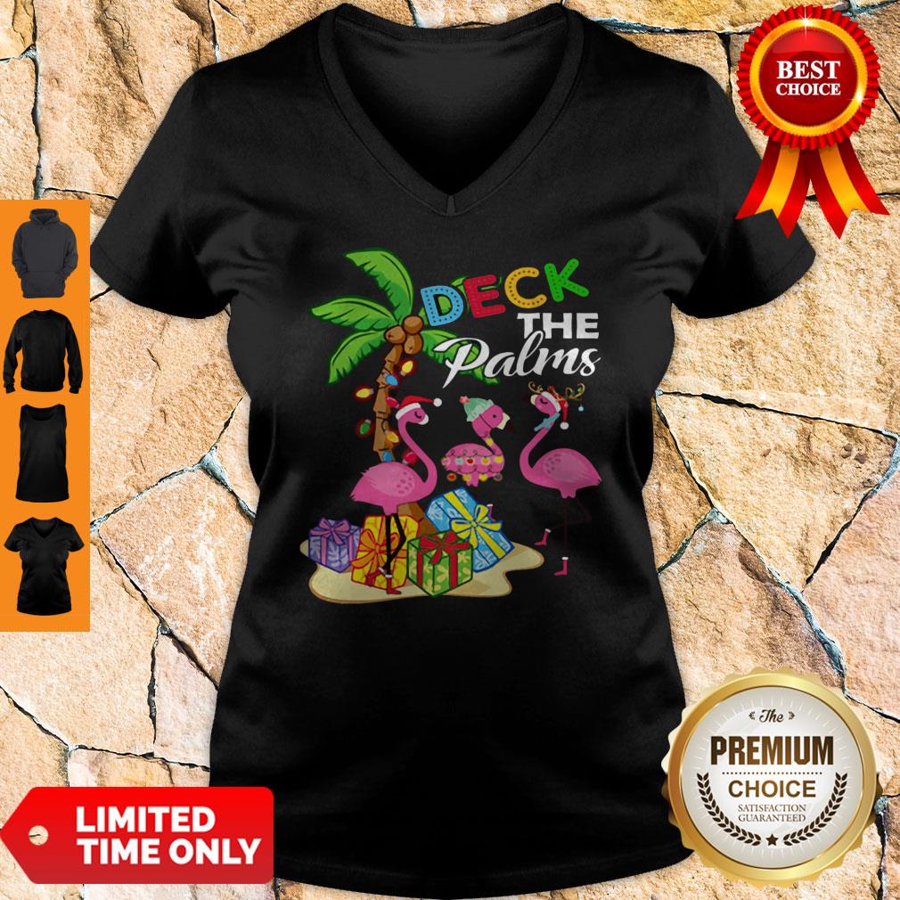 Official Deck The Palms Merry Flamingo Christmas Shirt