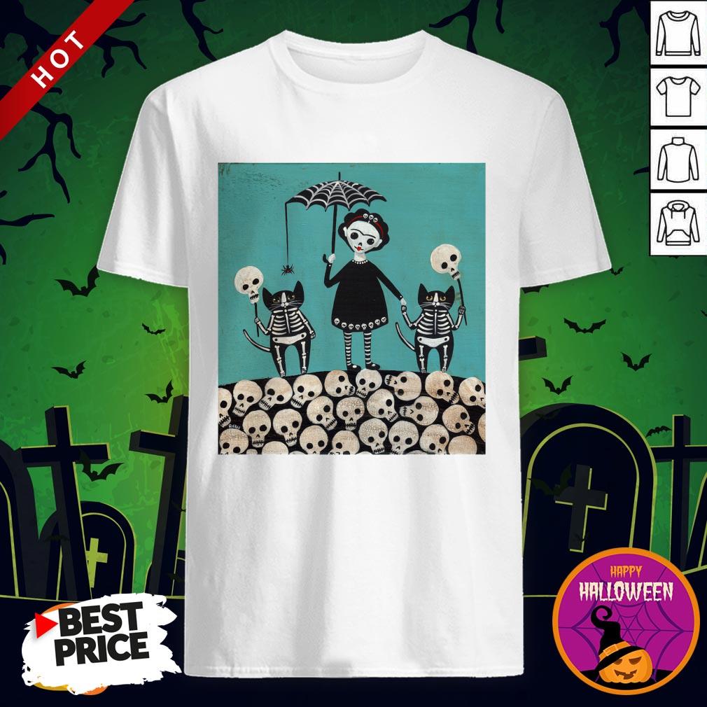 A Girl And Her Cats Have Dressed The Dia De Los Muertos Celebration Shirt