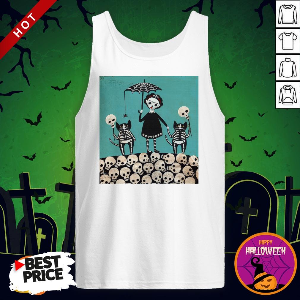A Girl And Her Cats Have Dressed The Dia De Los Muertos Celebration Shirt