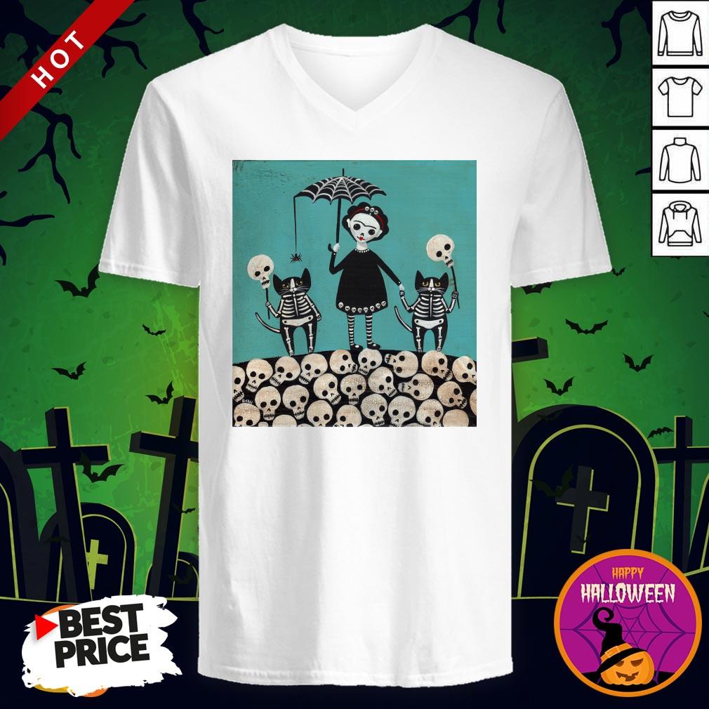 A Girl And Her Cats Have Dressed The Dia De Los Muertos Celebration Shirt