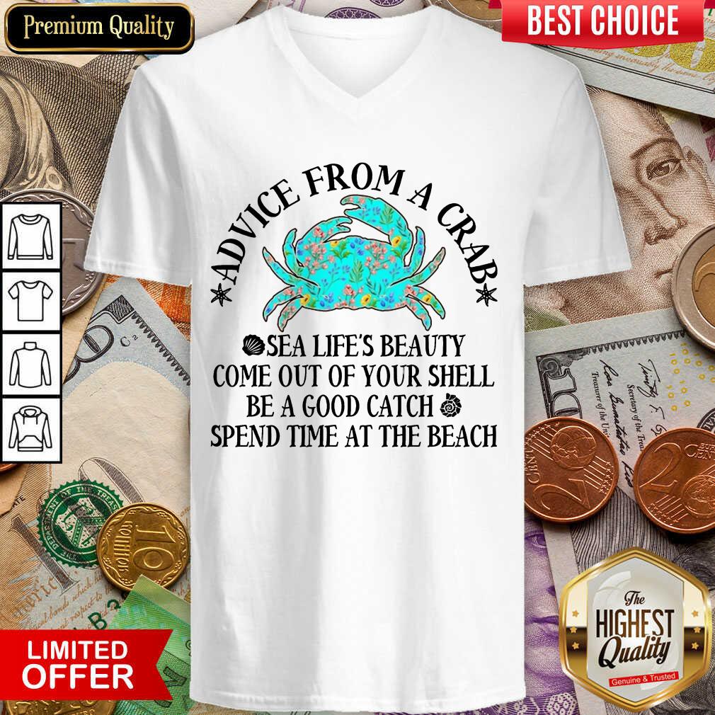 advice-from-a-crab-sea-lifes-beauty-come-out-of-your-shell-be-a-good-catch-v-neck.jpg