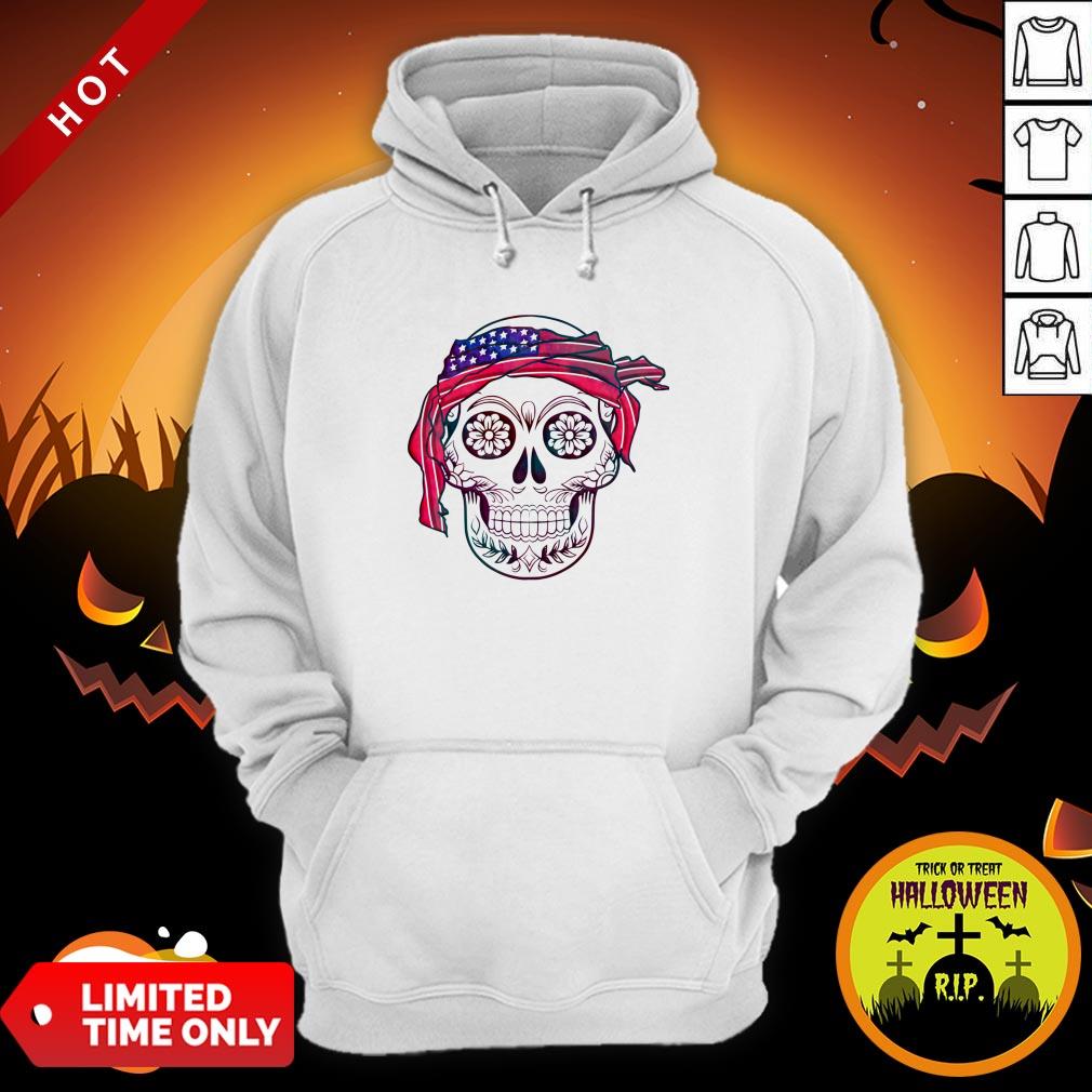 America Flag Headband Skull Día De Los Muertos Day Of Dead Shirt