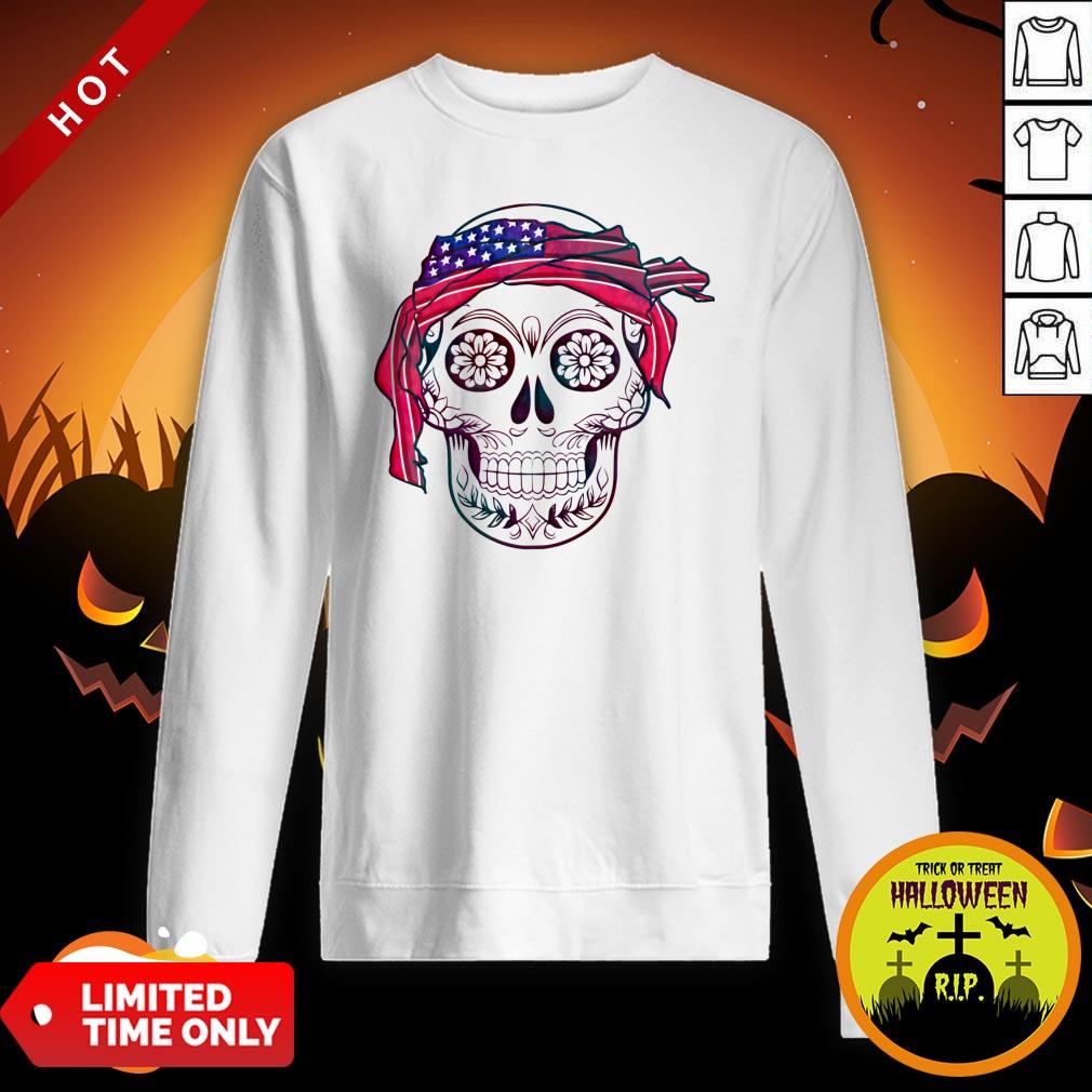 America Flag Headband Skull Día De Los Muertos Day Of Dead Shirt