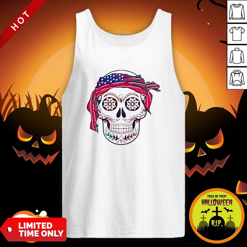 America Flag Headband Skull Día De Los Muertos Day Of Dead Shirt