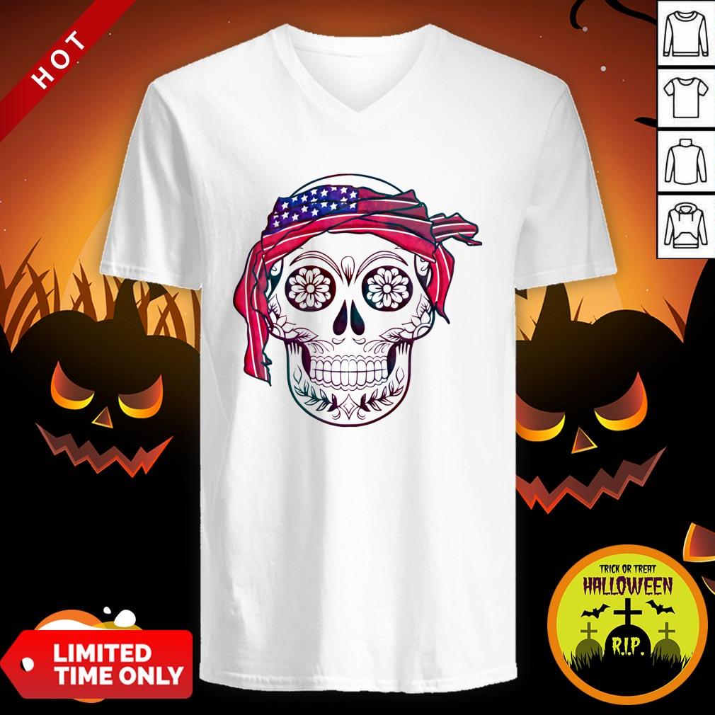 America Flag Headband Skull Día De Los Muertos Day Of Dead Shirt