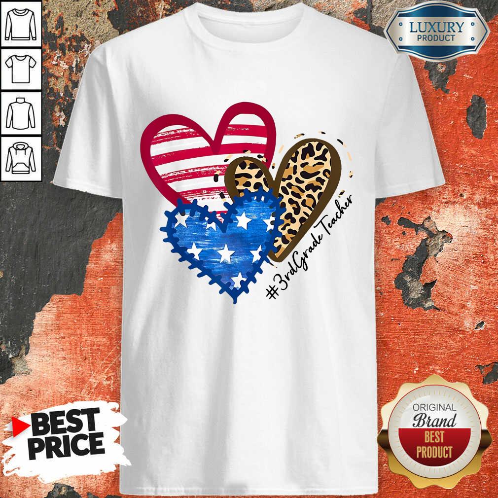 America Flag Hearts 3rd Grade Teacher Shirt