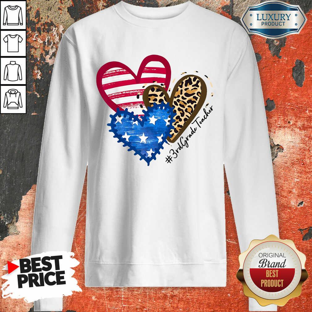 America Flag Hearts 3rd Grade Teacher Shirt