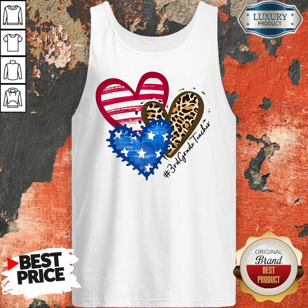 America Flag Hearts 3rd Grade Teacher Shirt