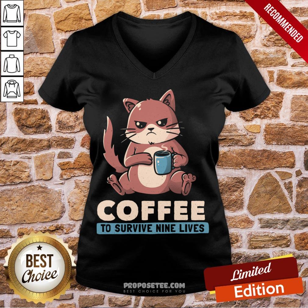 Awesome Coffee To Survive Nine Lives Funny Cute Cat Shirt