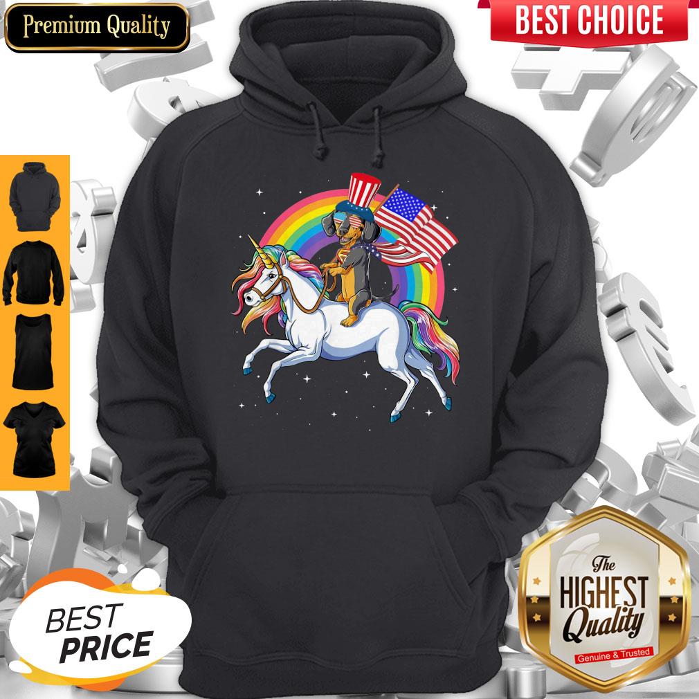 Awesome Dachshund Riding Unicorn Happy Independence Shirt