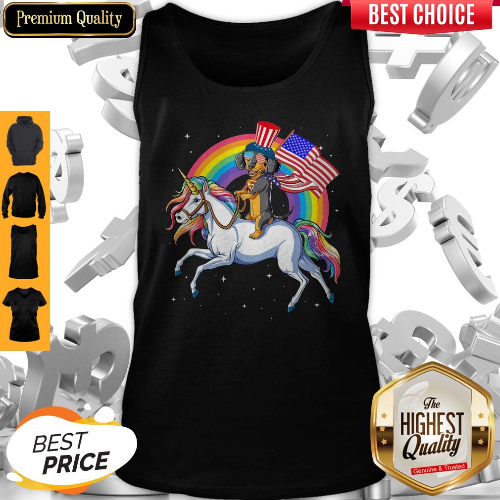 Awesome Dachshund Riding Unicorn Happy Independence Shirt